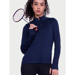 Enamor Women Mock Collar Solid Sporty Jacket-image-26