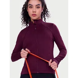 Enamor Women Mock Collar Solid Sporty Jacket-image-23