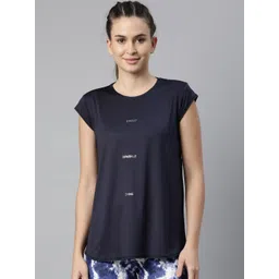 Enamor Women Navy Blue Typography Printed Extended Sleeves Antimicrobial Outdoor T-shirt-picture-40