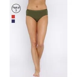 Enamor Women Pack of 3 Assorted Mid Waist Full coverage Cotton Antimicrobial Briefs-CR02-picture-15