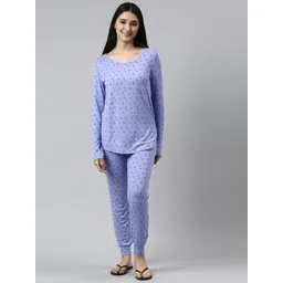 Enamor Women Purple & White Conversational Printed Night suit-image-49