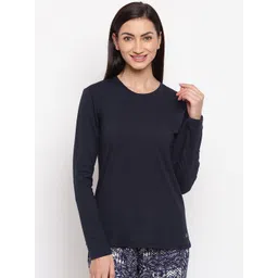 Enamor Women Solid Basic Crew Neck Long Sleeves Stretch Cotton Lounge T-Shirts E057-image-11