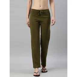 Enamor Women Solid Mid-Rise Straight Leg Cotton Lounge Pants-image-8