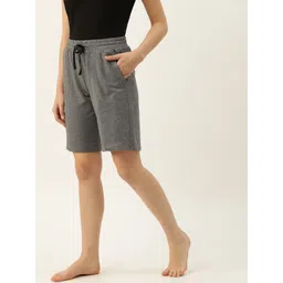Enamor Women Solid Relaxed Fit Mid-Rise Cotton Lounge Shorts-image-5