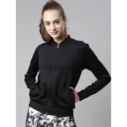 Enamor Women Stand Collar Solid Casual Bomber Jacket-image-24