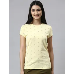 Enamor Women Yellow Printed Cotton Slim-Fit Lounge Tshirt-picture-22