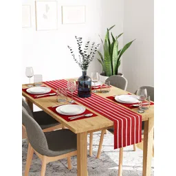 Encasa Homes Red & White 5 Pcs Striped Cotton Table Linen Set-picture-26