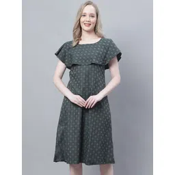 Enchanted Drapes Geometric Printed Flared Sleeve Pure Cotton A-Line Dress-picture-36