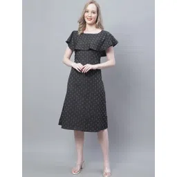 Enchanted Drapes Geometric Self Design Flared Sleeve Pure Cotton A-Line Dress-picture-18