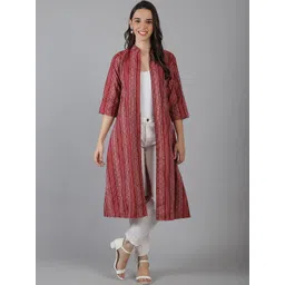 Enchanted Drapes Printed Mandarin Collar Open Front Pure Cotton Longline Shrug-picture-28