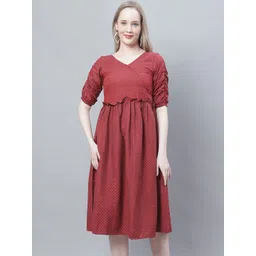 Enchanted Drapes Self Design Ruched Sleeve Pure Cotton Wrap Dress-picture-24