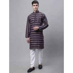 Enchanted Drapes Striped Mandarin Collar Pure Cotton Kurta-picture-14