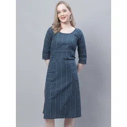 Enchanted Drapes Striped Pure Cotton A-Line Midi Dress-picture-15