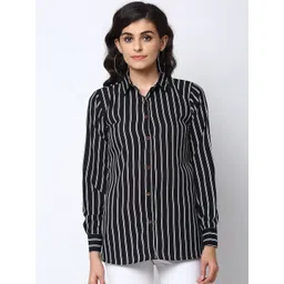 Enchanted Drapes Women Black Striped Casual Shirt-picture-27