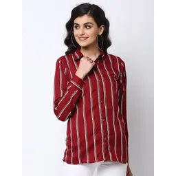 Enchanted Drapes Women Maroon Opaque Striped Casual Shirt-picture-33