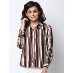 Enchanted Drapes Women Multicoloured Opaque Striped Casual Shirt-picture-32