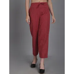 Enchanted Drapes Women Self Design Tailored Slim Fit Mid-Rise Cotton Culottes Trousers-picture-21