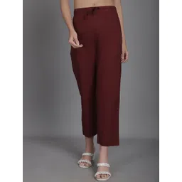 Enchanted Drapes Women Self Design Tailored Slim Fit Mid-Rise Cotton Culottes Trousers-picture-10