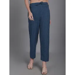 Enchanted Drapes Women Stripes Textured Cotton Slim Fit Trousers-picture-13