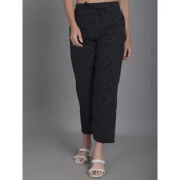 Enchanted Drapes Women Stripes Textured Cotton Slim Fit Trousers image 1