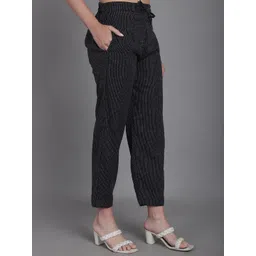 Enchanted Drapes Women Stripes Textured Cotton Slim Fit Trousers image 5