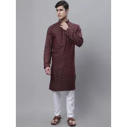 Enchanted Drapes Woven Design Mandarin Collar Pure Cotton Kurta-picture-21
