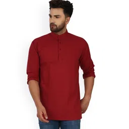 Enciger Band Collar Long Sleeve Cotton Straight Kurta-picture-14