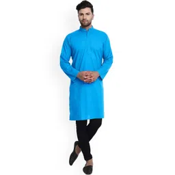 Enciger Band Collar Long Sleeves Regular Cotton Kurta-picture-26