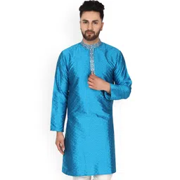 Enciger Geometric Woven Design Mandarin Collar Pure Silk Kurta-picture-12
