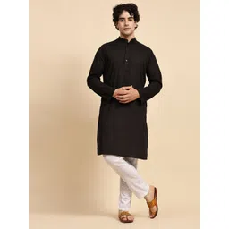 Enciger Men Black Solid Pure Cotton Kurta With Pyjamas-picture-18