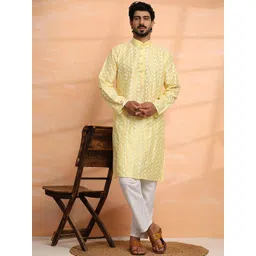 Enciger Men Ethnic Motifs Embroidered Regular Thread Work Kurta with Pyjamas-picture-29
