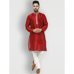 Enciger Men Red & White Solid Kurta With Pajamas-picture-21
