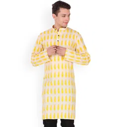 Enciger Men Yellow Geometric Handloom Kurta-picture-18