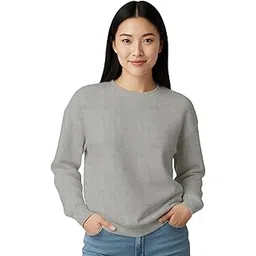 Womens Plain Sweatshirt – Soft Cotton Blend Fleece Pullover with Ribbed Cuffs & Hem | Warm, Comfortable Winter Wear for Daily Use, College, Travel & Casual Outings-image-38