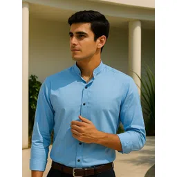 encore by INVICTUS Men Classic Fit Solid Band Collar Satin Casual Shirt-picture-41