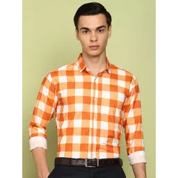 encore by INVICTUS Men Slim Fit Gingham Checked Spread Collar Cotton Formal Shirt-picture-36