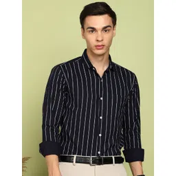 encore by INVICTUS Men Slim Fit Striped Spread Collar Cotton Formal Shirt-picture-37