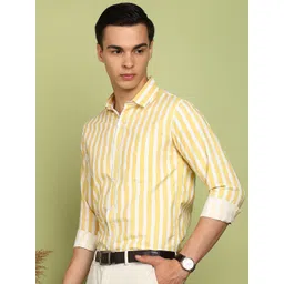 encore by INVICTUS Slim Fit Striped Spread Collar Cotton Formal Shirt image 5