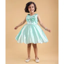 Enfance Sleeveless Bow Applique Detailed Checked Foil Printed Dress - Pista image 2