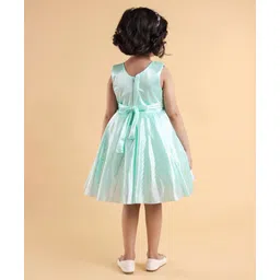 Enfance Sleeveless Bow Applique Detailed Checked Foil Printed Dress - Pista image 4
