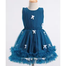 Enfance Sleeveless Bow Applique Flared Dress - Navy Blue-picture-25