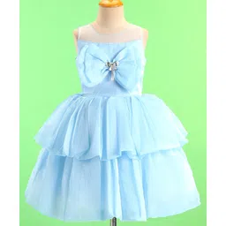 Enfance Sleeveless Bow Applique Layered Dress - Ferozi-picture-26