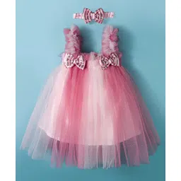 Enfance Sleeveless Sequins Embellished & Bow Applique Detailed Knee Length Dress With Headband Set - Pink-picture-21