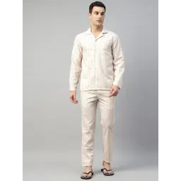 English Navy Beige Cotton Relaxed Fit Checkered Night Suit-picture-10