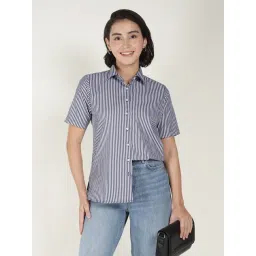 English Navy Blue & White Cotton Striped Shirt-picture-20