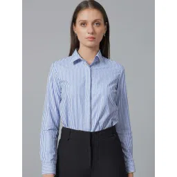 English Navy Blue & White Regular Fit Striped Shirt-picture-43