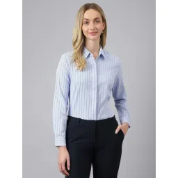 English Navy Blue & White Regular Fit Striped Shirt-picture-40