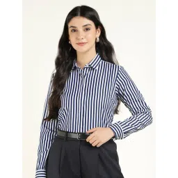 English Navy Blue & White Regular Fit Striped Shirt-picture-12
