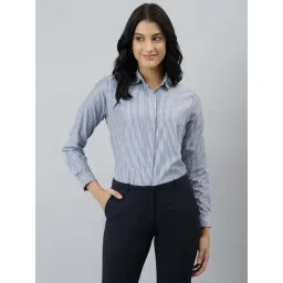 English Navy Blue & White Relaxed Fit Striped Shirt-picture-22