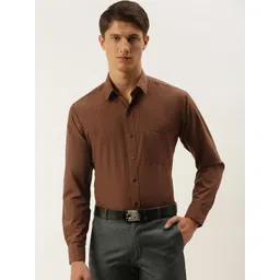 English Navy Men Brown Slim Fit Solid Formal Shirt-picture-17